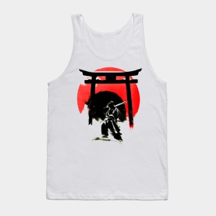 Japanese torrii shinto gate with ninja sumi e painting Tank Top